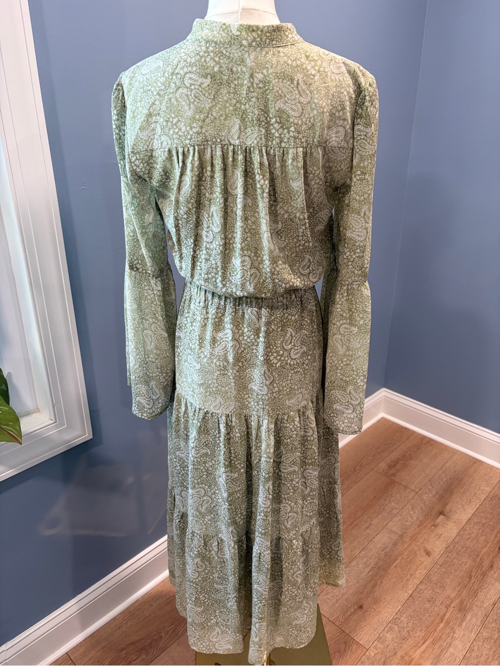 Michael Michael Kors Olive Green Paisley Midi Dress Small Boho - Picture 7 of 9